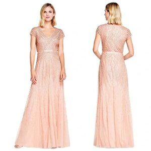 Adrianna Papell Blush Beaded Embellished Gown Dress Size 14